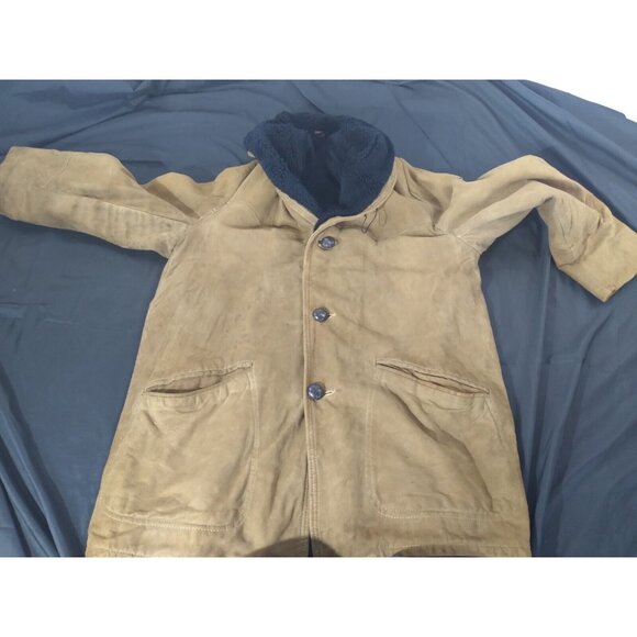 Vtg Retro BB Lorry Repurpose Shearling Coat Mens SZ 42 Regular Brown Lamb Suede - Picture 13 of 16